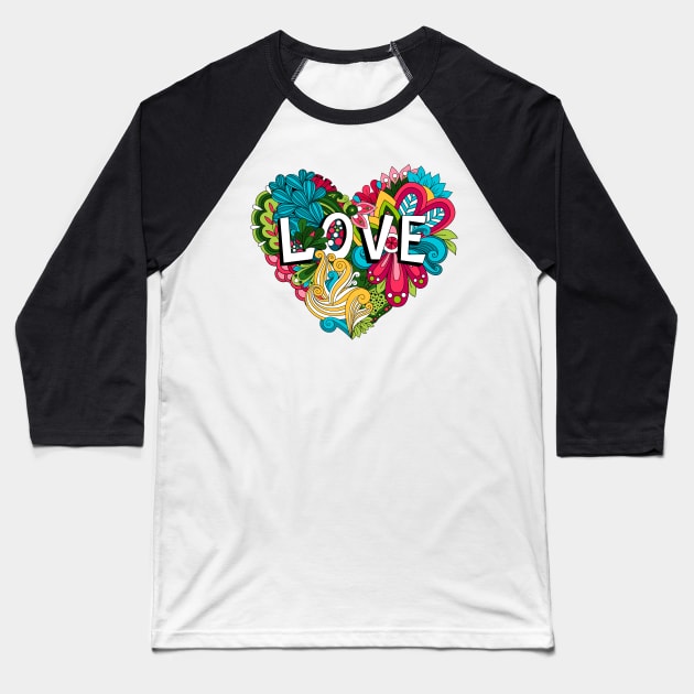 doodle love heart shape Baseball T-Shirt by Mako Design 